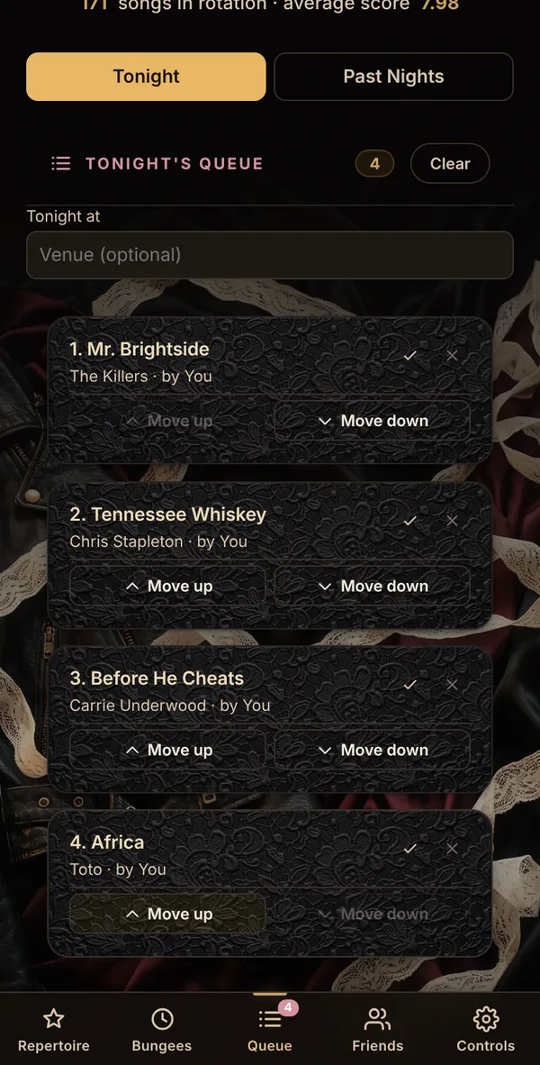 Reprise in the Leather and Lace look: tonight's queue with four songs